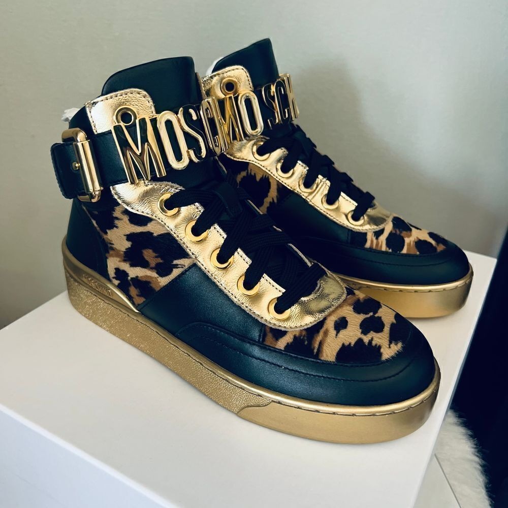 MOSCHINO Genuine Calf Hair Leather Basket Sneaker Shoe, Size 6 (36EU) Black, NWT